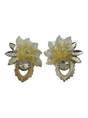 Vintage 80’s Floral Earrings with Rhinestone Details (Missing Backings)